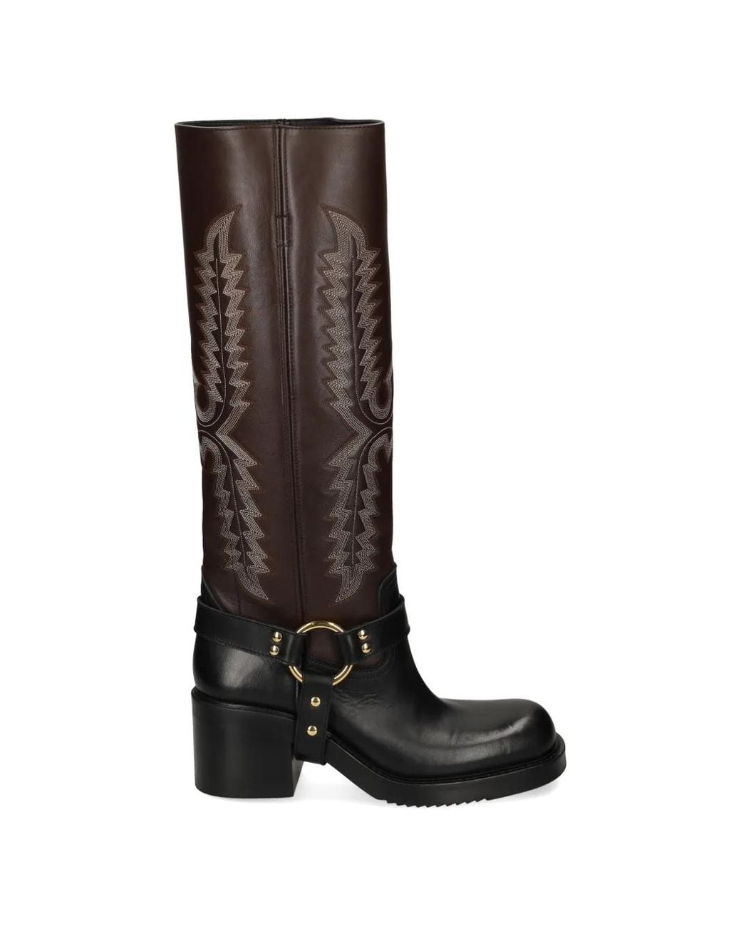 Elena Iachi Brown Bottes En Cuir À Broderies