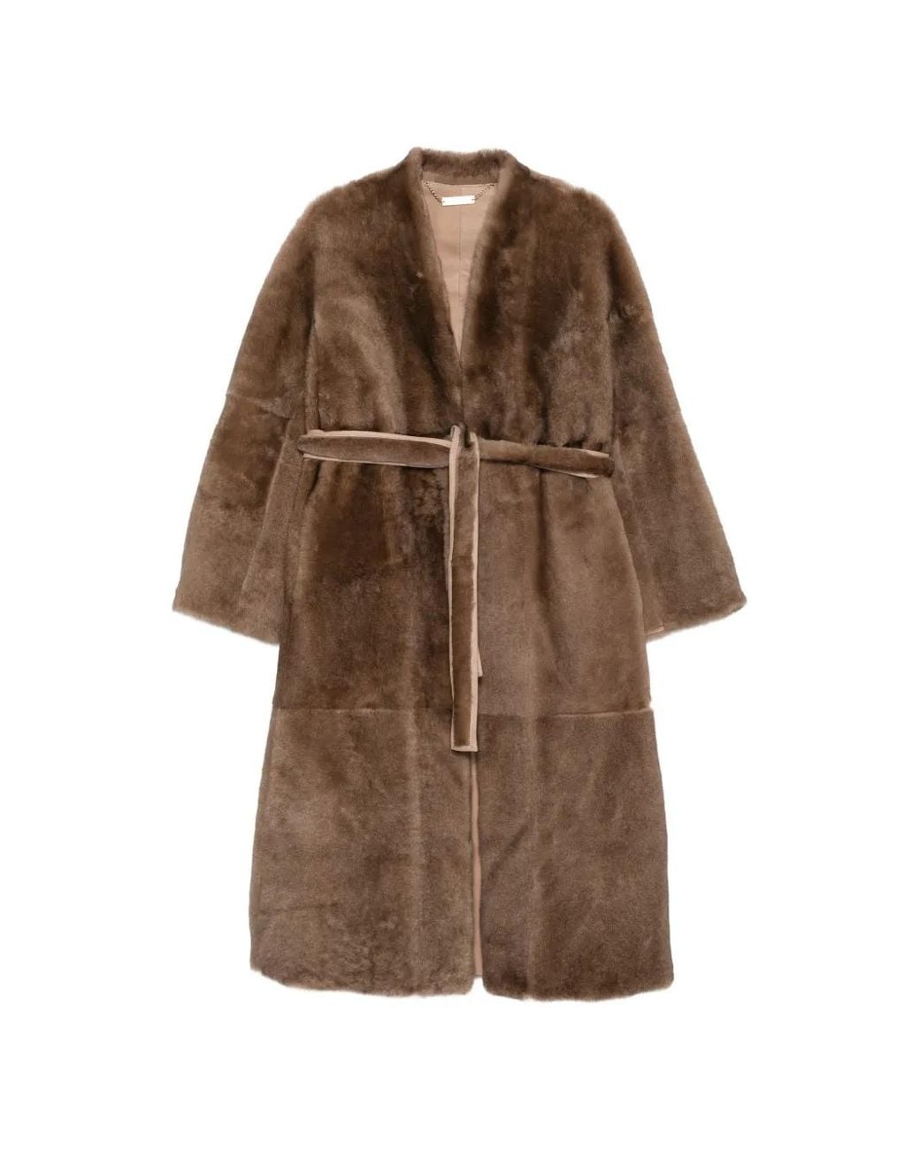 Nour Hammour Brown Davos Belted Shearling Coat