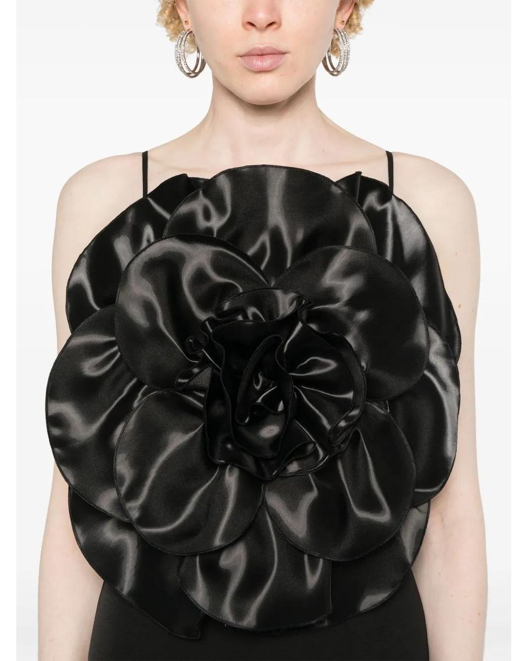 Nissa Black Floral-Appliqué Dress