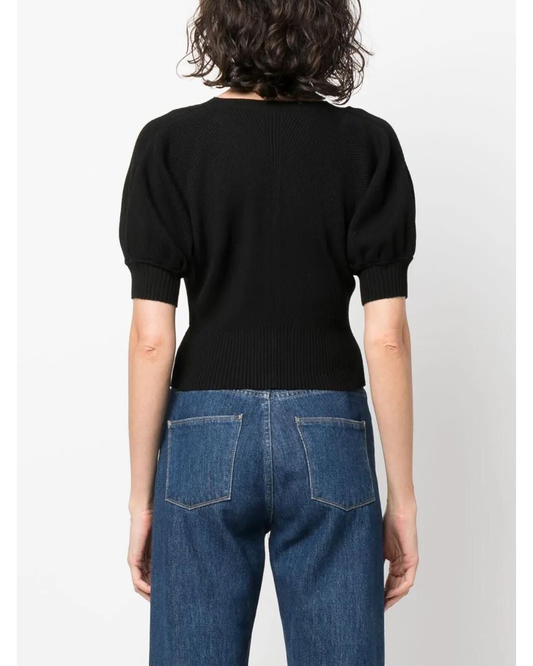 Ulla Johnson Black Eila Ribbed V-Neck Top