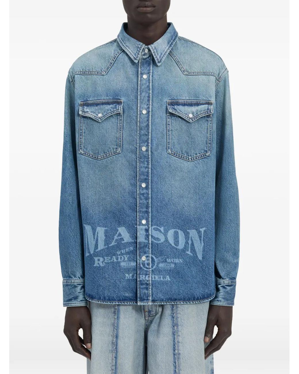 MM6 by Maison Margiela Blue Laser-Printed Denim Shirt