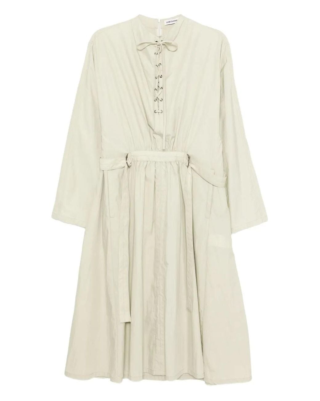 Low Classic White Drawstring Belted Dress