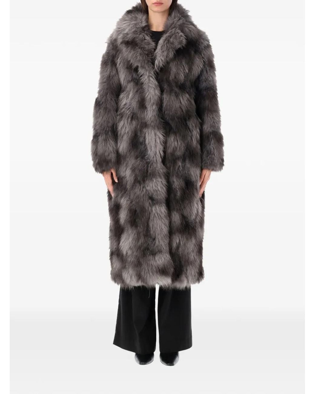 S.W.O.R.D Black Faux-Fur Notch-Lapels Coat