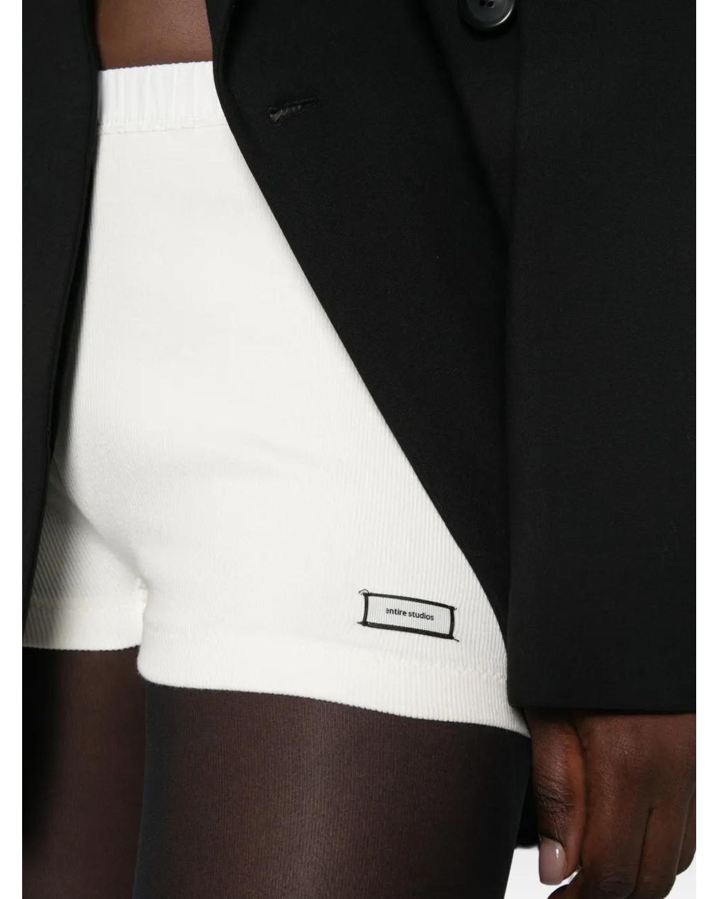 Entire studios White Lounge Ribbed-Knit Logo-Patch Shorts