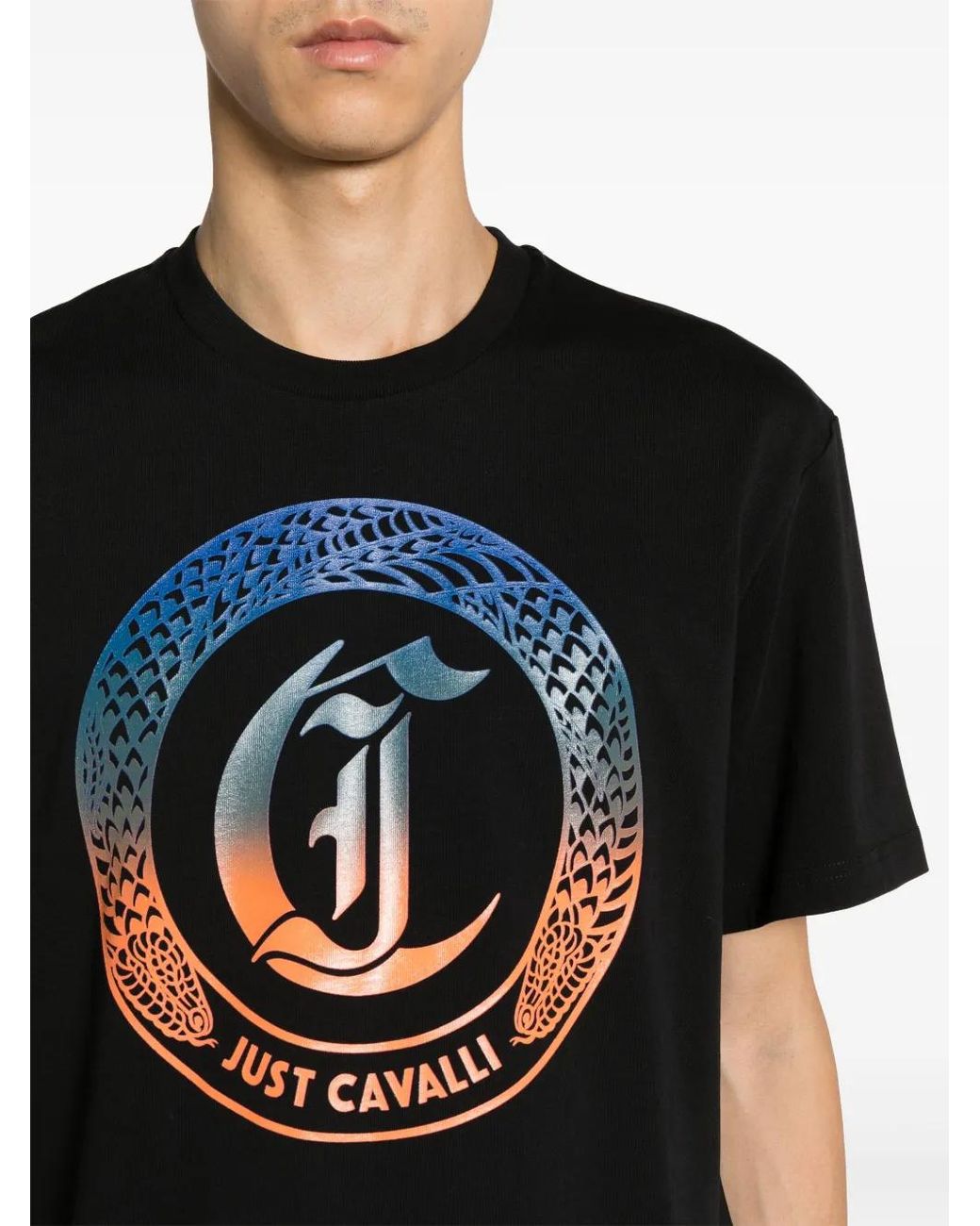Just Cavalli Black Logo-Print Cotton T-Shirt for men