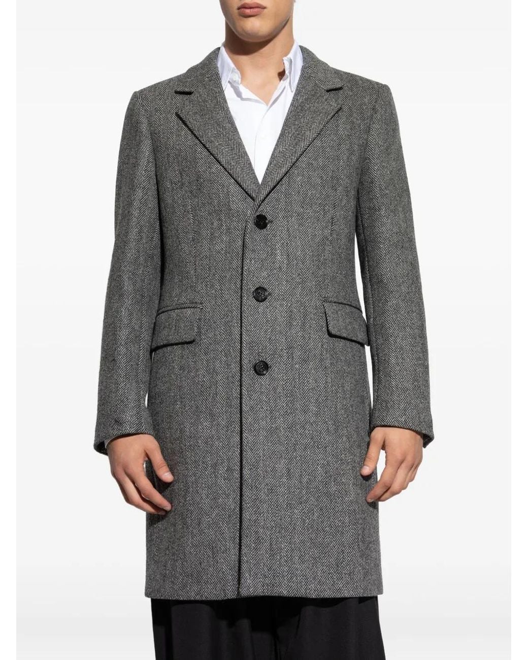 Burberry Gray Herringbone Pattern Coat for men