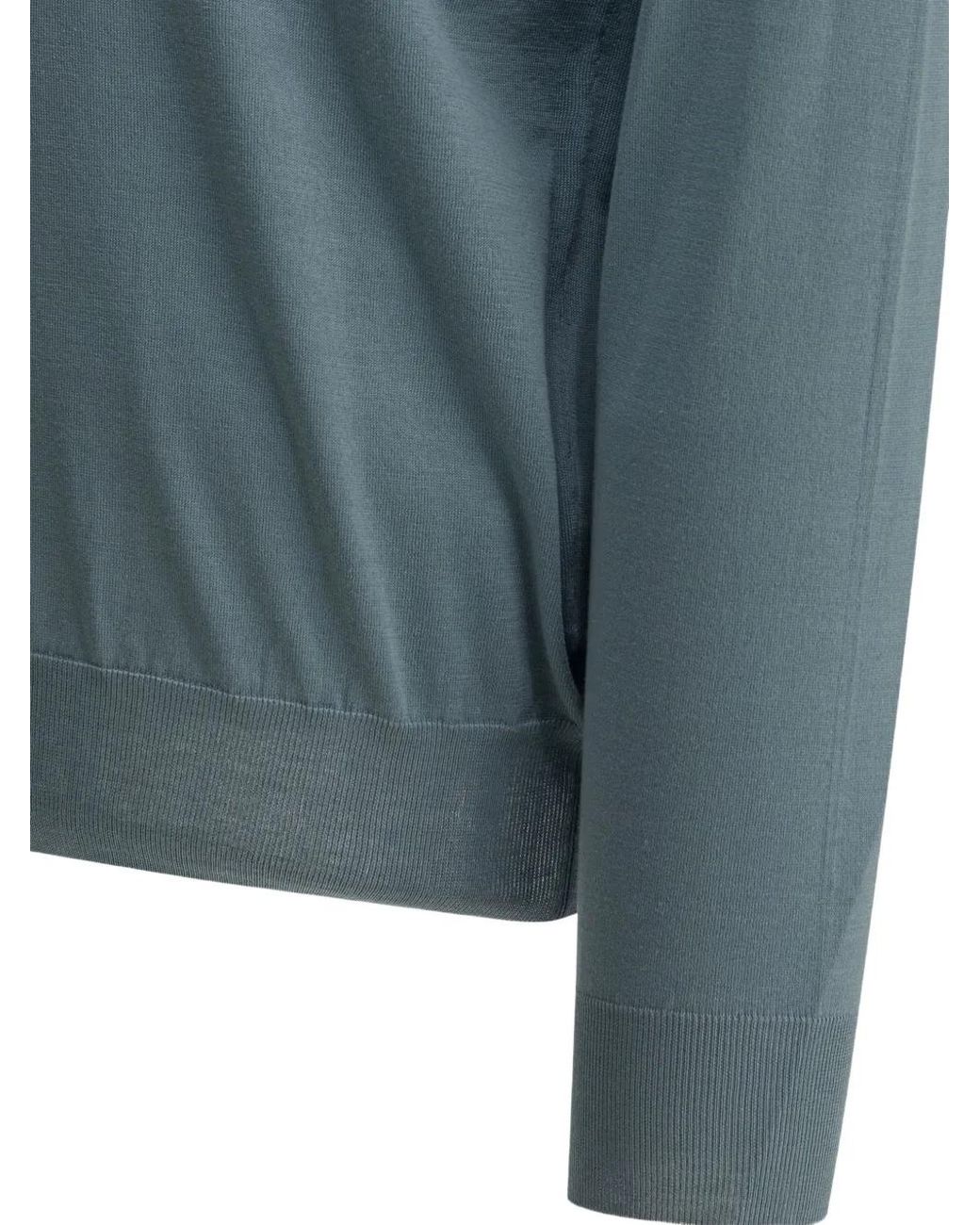 Brunello Cucinelli Blue Cotton Lightweight Sweater for men
