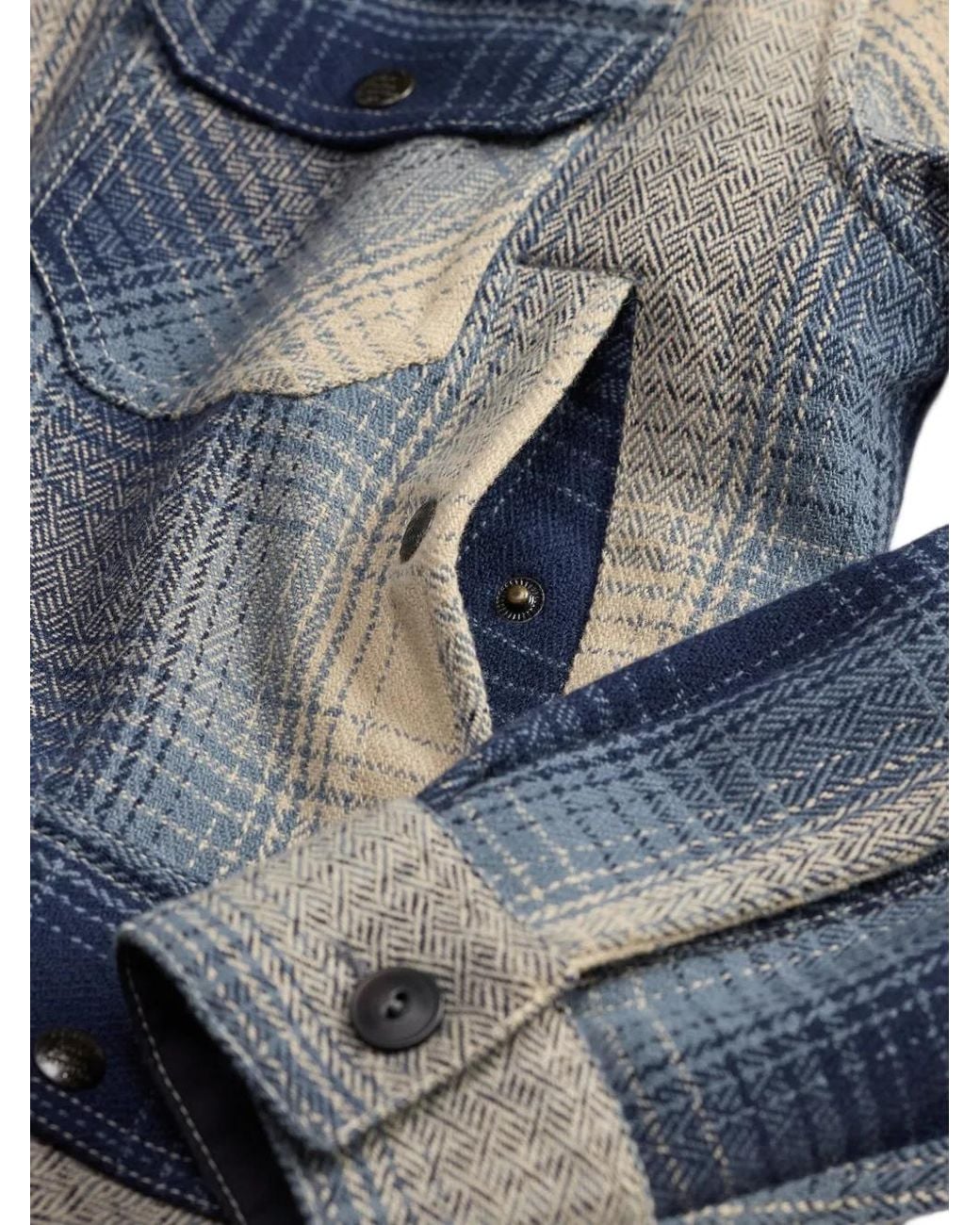 RRL Blue Check Button Wool Shirt for men