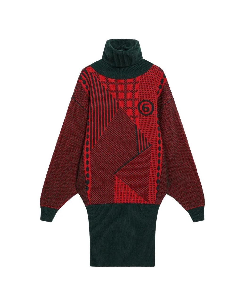 MM6 by Maison Margiela Red Geometric-Pattern Roll-Neck Mini Dress