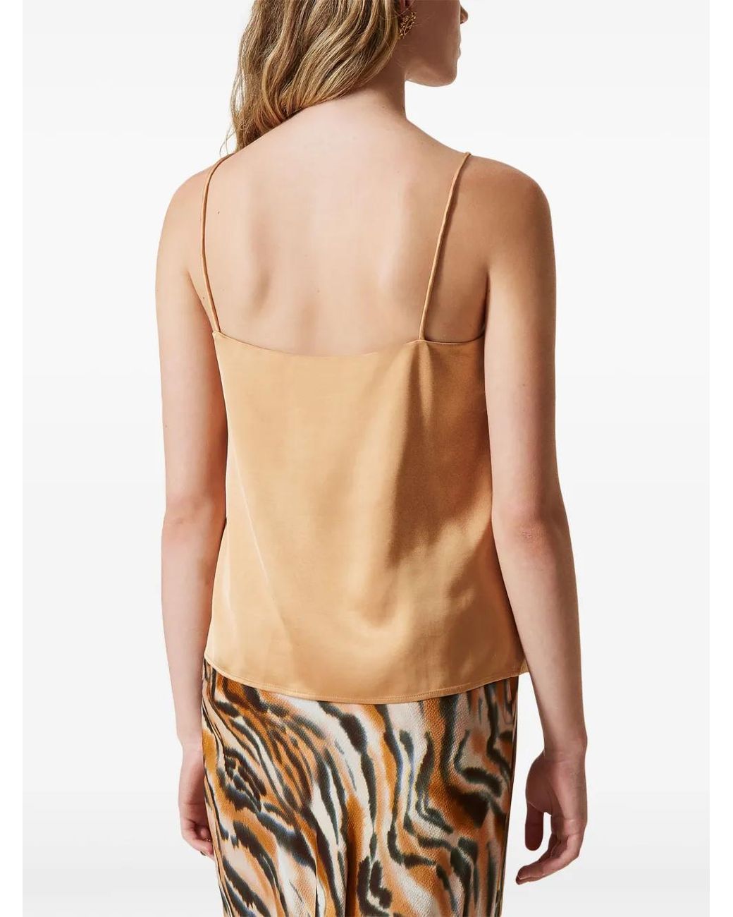 Twinset Natural Square-Neck Satin Top