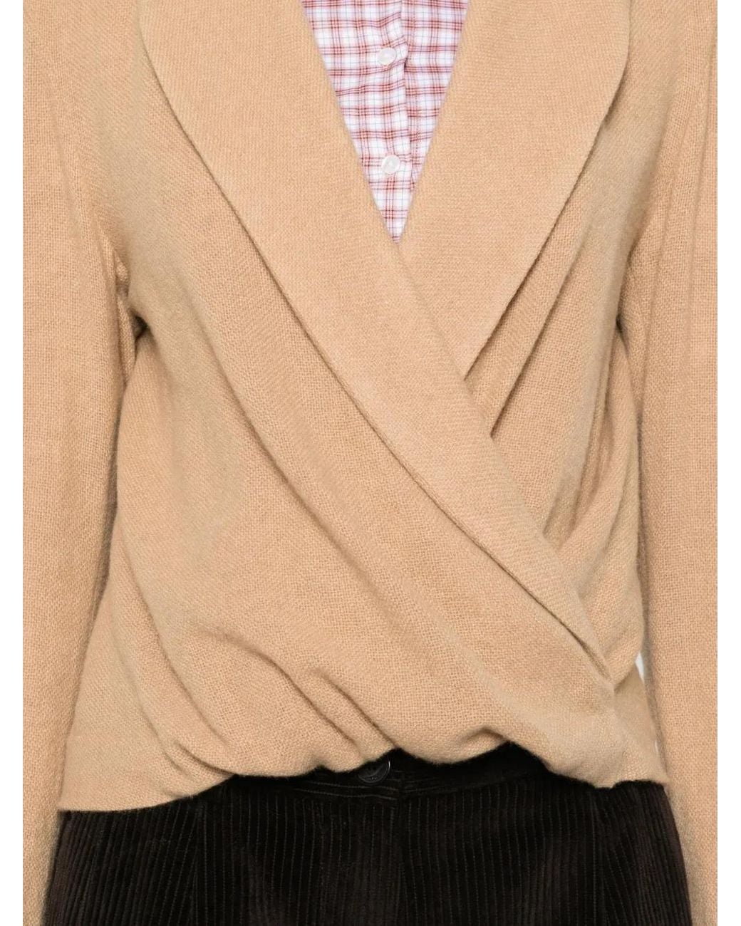 R13 Natural Twisted Lapel Top