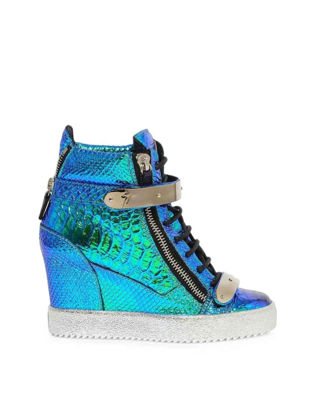 Giuseppe Zanotti Blue Gollum Cangiante Wedge Sneakers