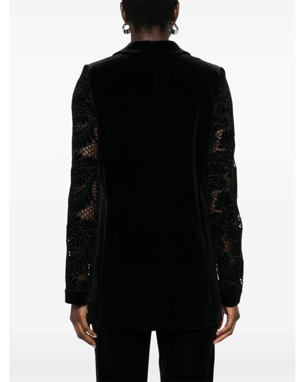 Nissa Black Floral-Embroidered Blazer
