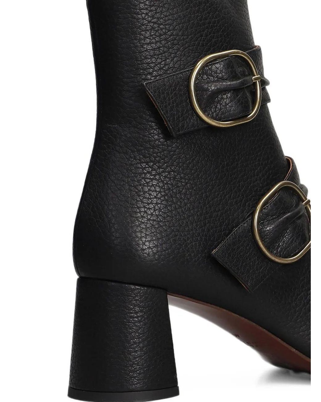 Chie Mihara Black Adila Triple-Buckle Grained-Leather Ankle Boots