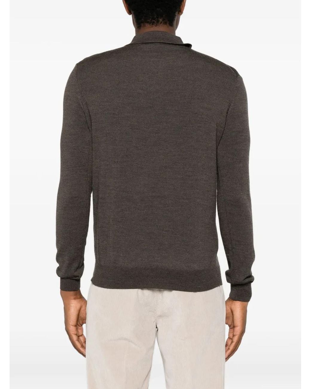 VELA SHOP Brown Long-Sleeve Knitted Polo Shirt for men