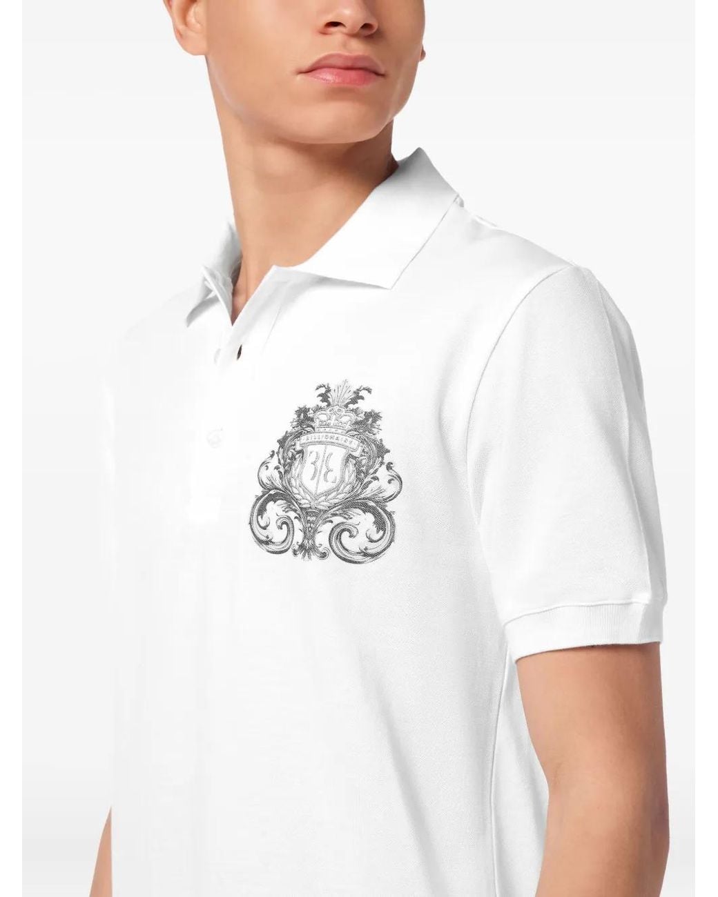 Billionaire White Emblem-Embroidered Polo Shirt for men