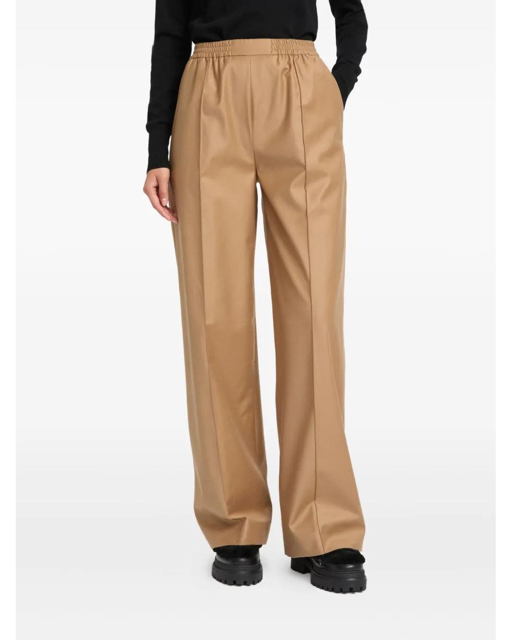 Yves Salomon Natural Elasticated Waistband Flannel Trousers