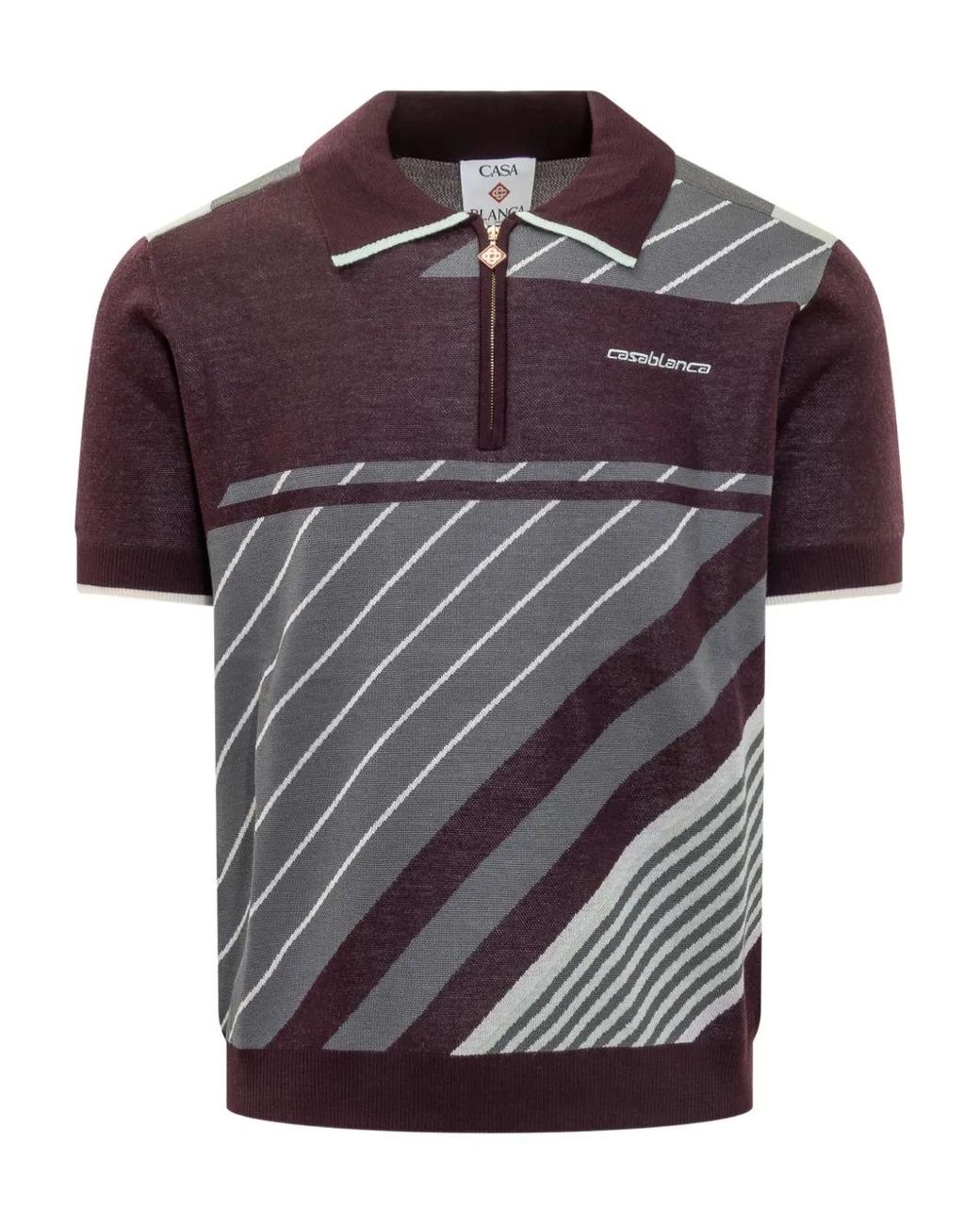 Casablanca Purple Short Sleeve Polo Shirt With Geometric Pattern for men