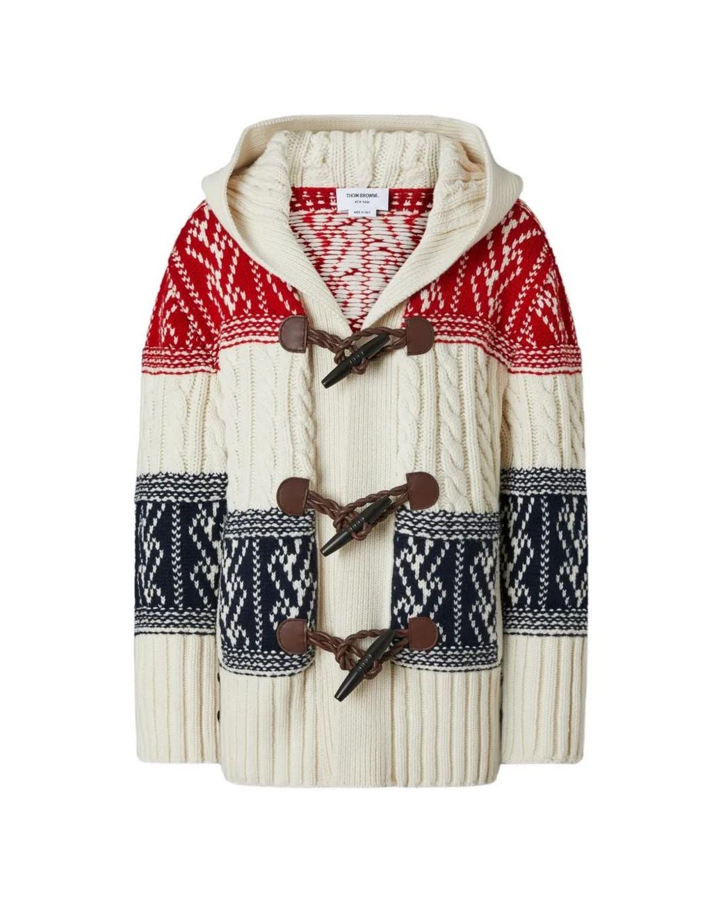 Thom Browne Gray Chunky Cashmere Fair Isle Jacquard Duffle Jacket for men