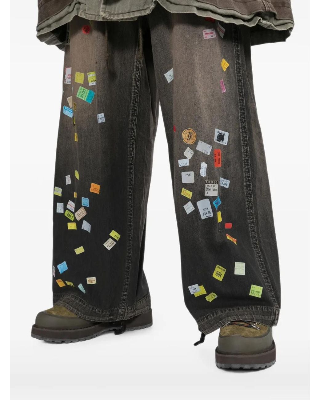 Maison Mihara Yasuhiro Gray Price Tag Sticker-Printed Wide Denim Pants for men