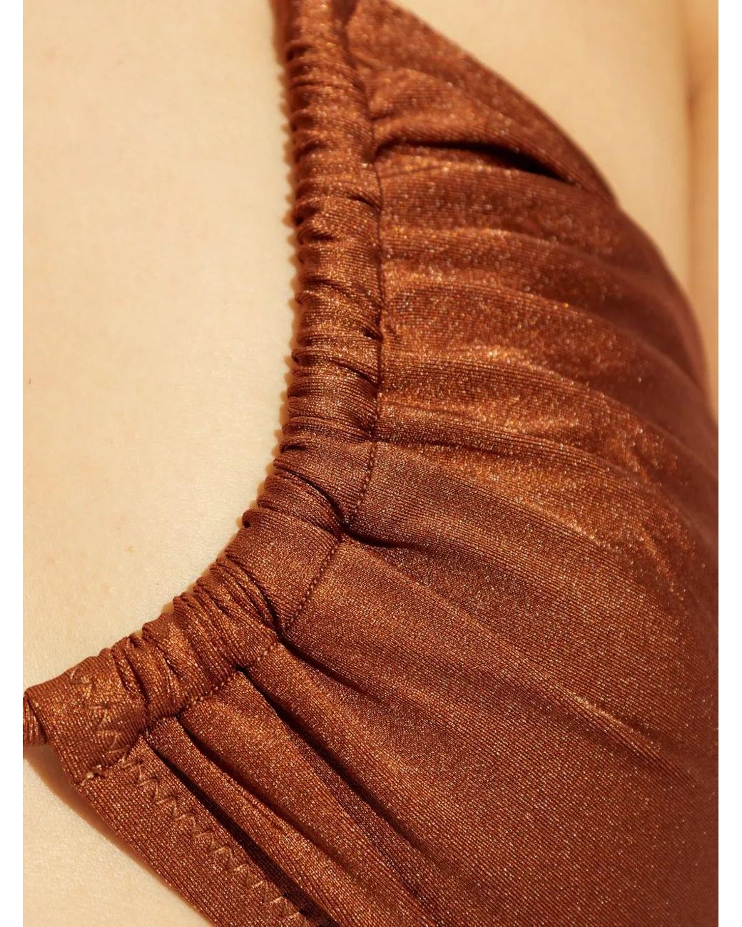 Ganni Brown Metallic-Threading Bikini Top