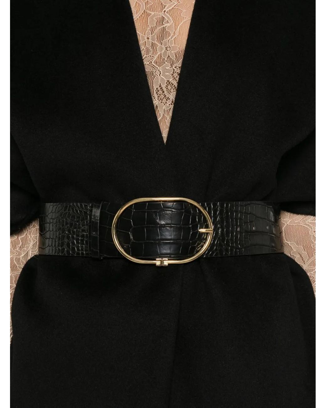 Elisabetta Franchi Black Belted Wool Cape