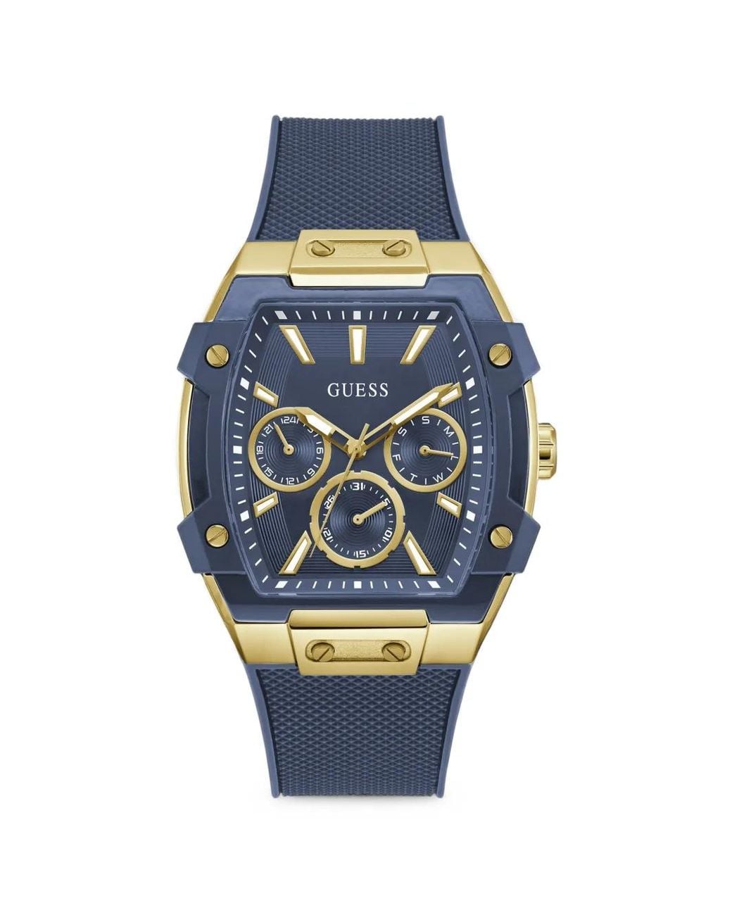 Guess Blue Stilicone 43.5 Mm Multifunction Watch for men