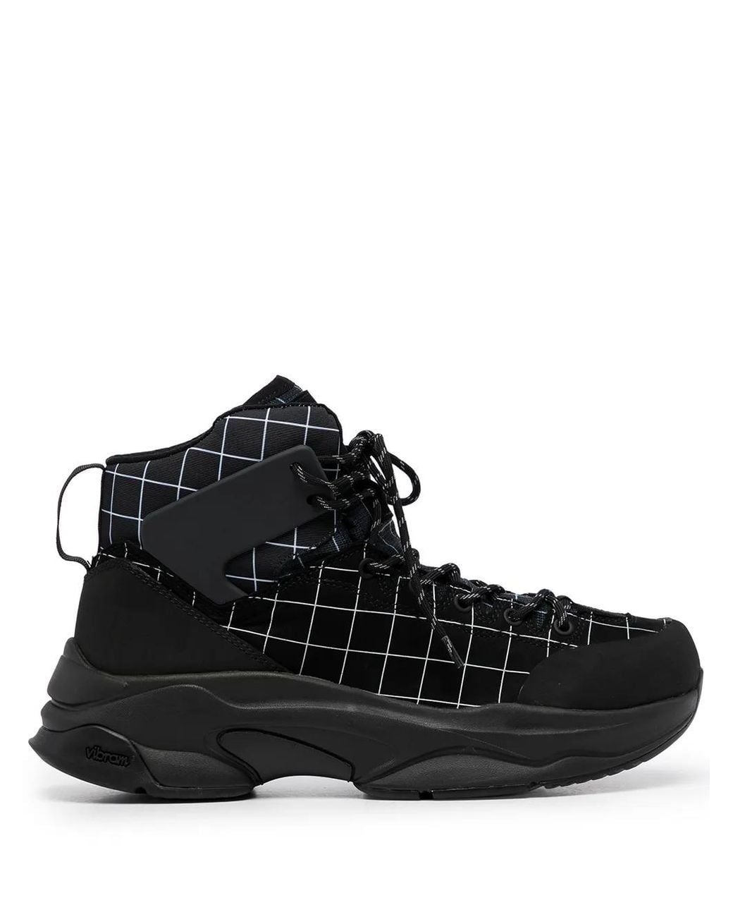 Undercover Black Lace-Up Checked Ankle Boots for men
