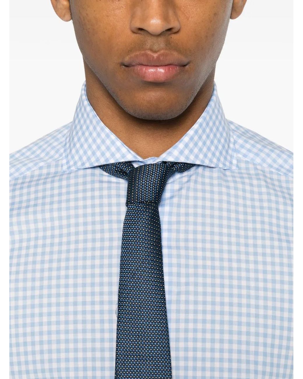 VELA SHOP Blue Gingham-Check Long-Sleeve Shirt for men