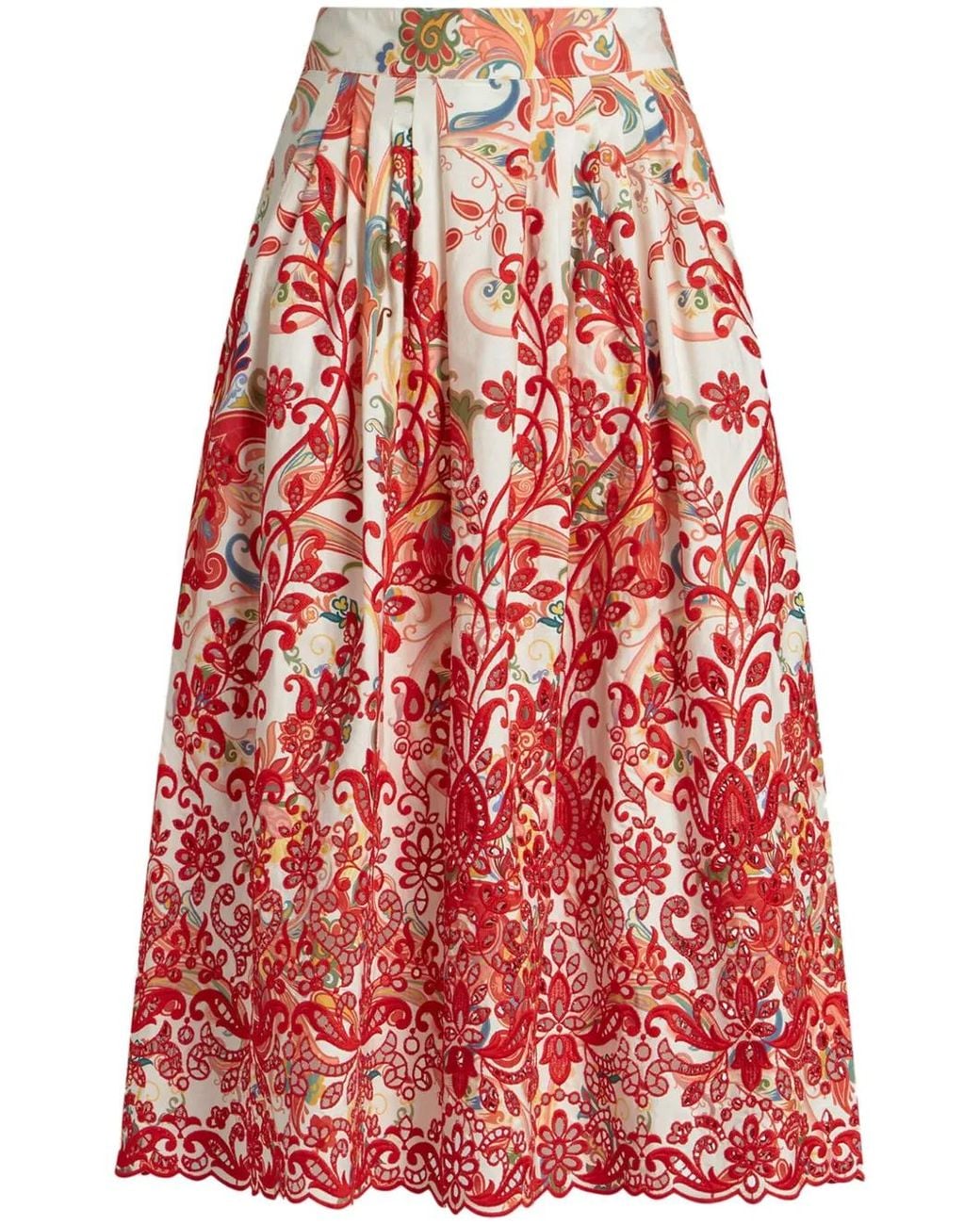 Etro Red Paisley Skirt With Embroidery