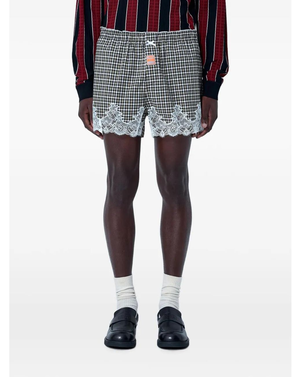 Martine Rose Black Lace-Trim Checkered Shorts for men