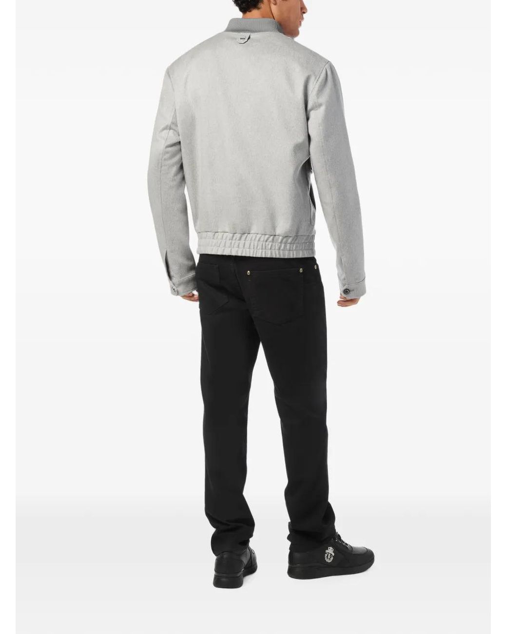 Billionaire Gray Flap-Pocket Buttoned Bomber Jacket for men