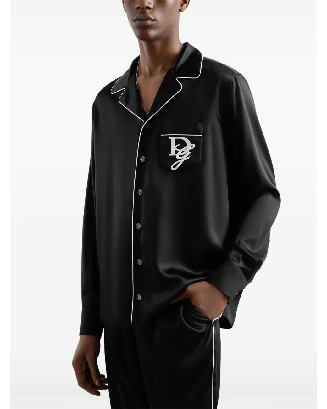 Dolce & Gabbana Black Embroidered-Logo Shirt for men