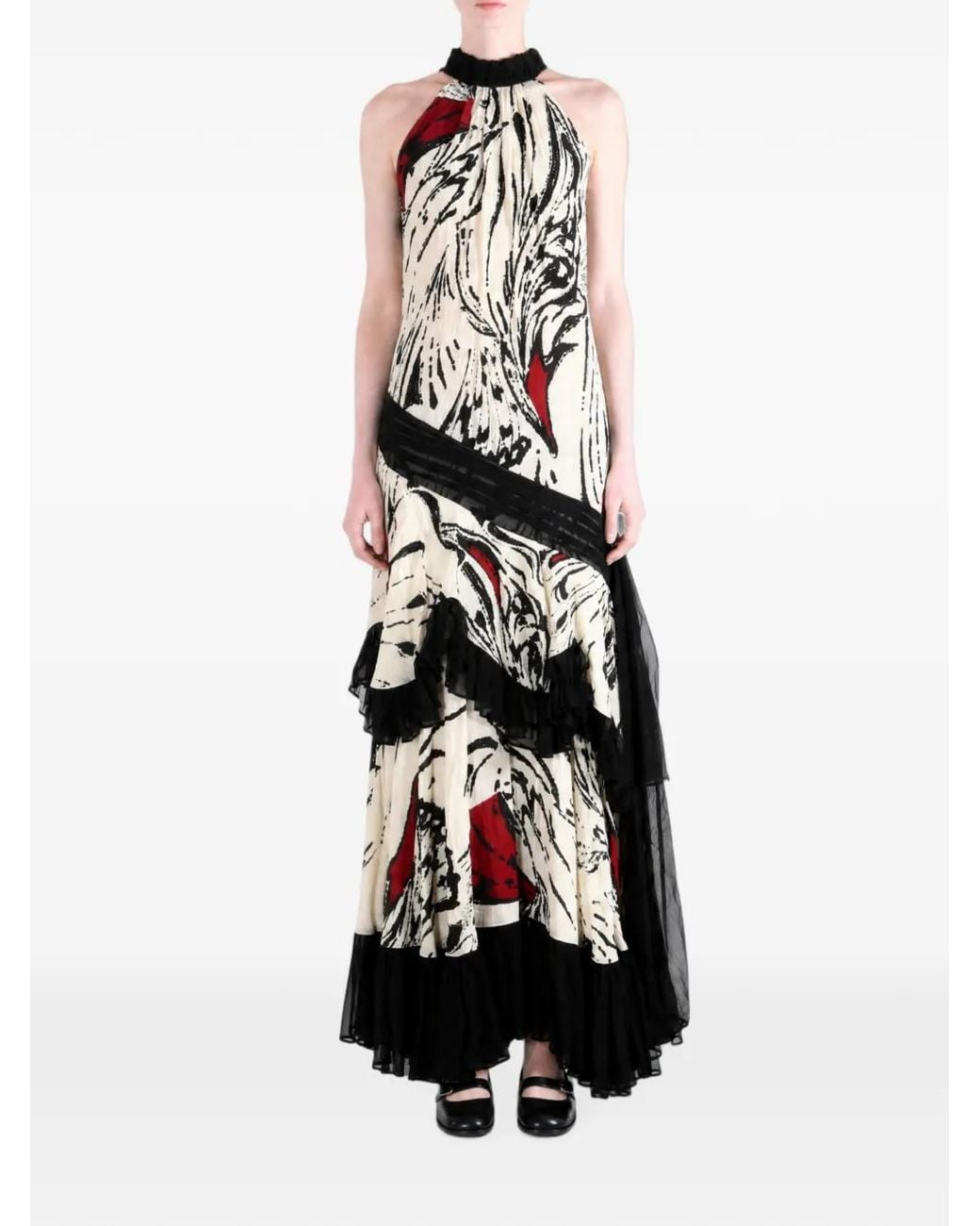 YANGKEHAN White Floral-Print Ruffled Maxi Dress