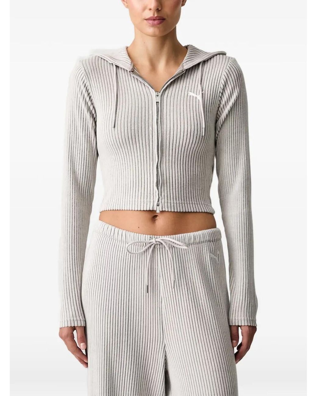 PUMA Gray Essentials Ribbed Hoodie