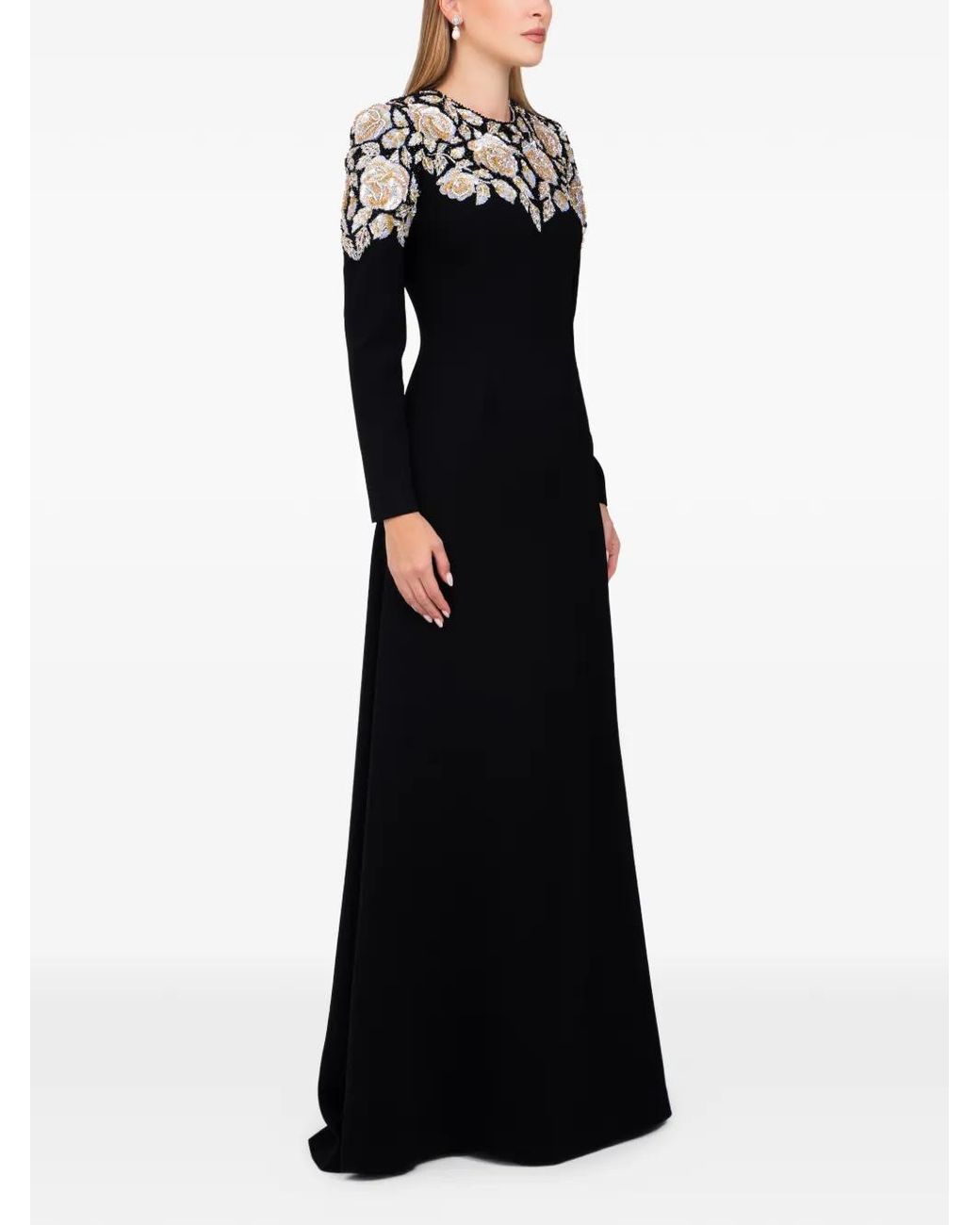 Dina Melwani Black Embellished Maxi Gown