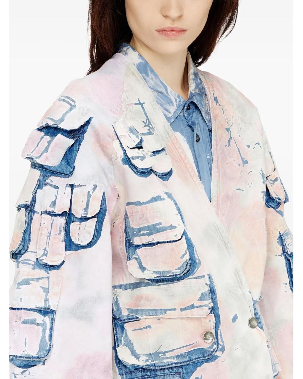 DIESEL White Manteau En Jean À Carreaux