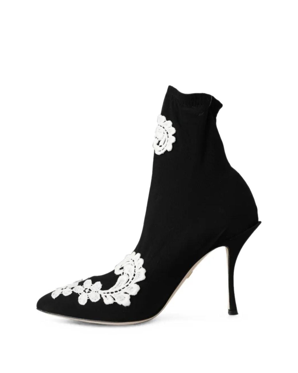 Dolce & Gabbana Black Floral-Embroidered Slip-On Ankle Boots