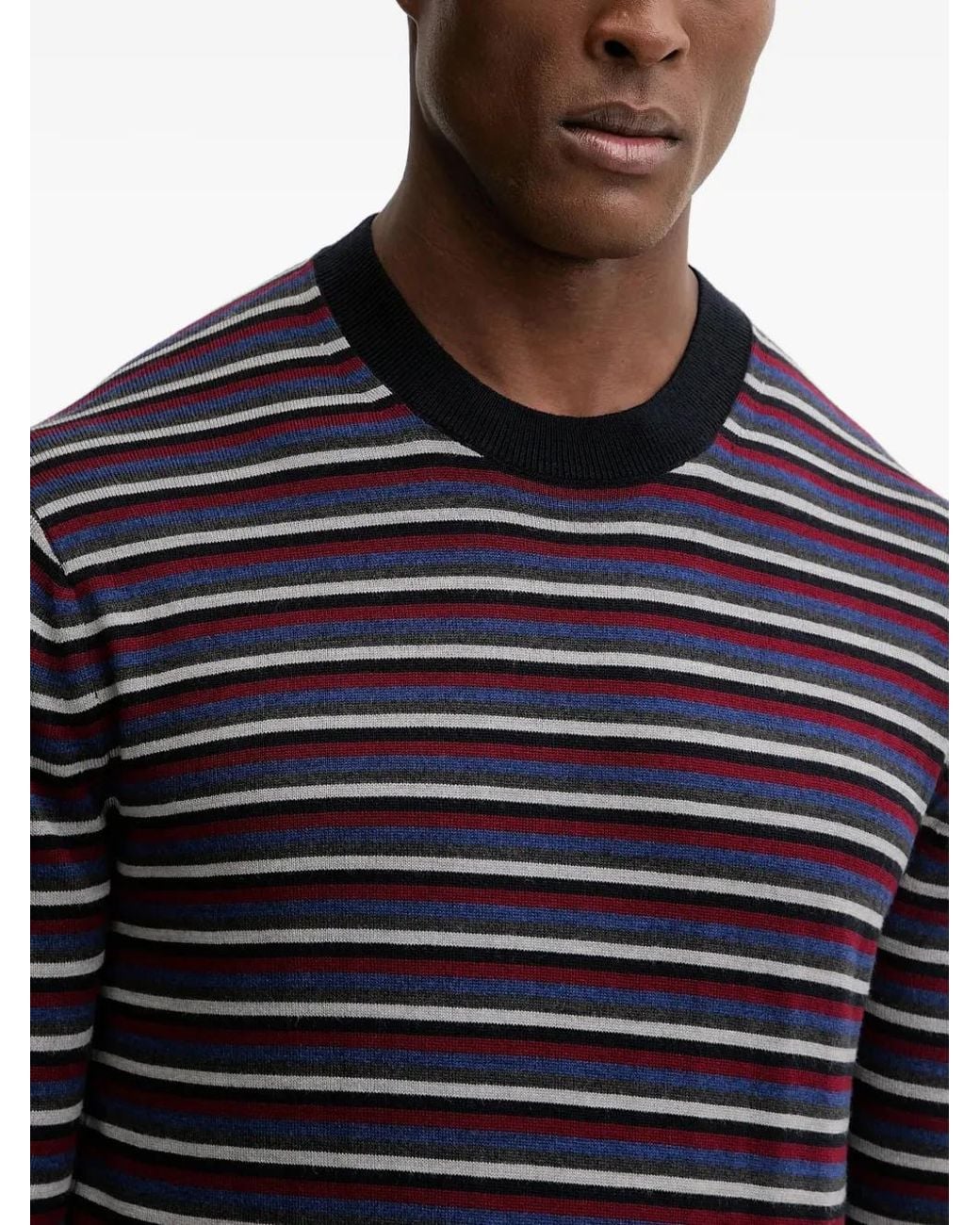 ARMANI EXCHANGE Blue Striped-Pattern Round-Neck Sweater for men