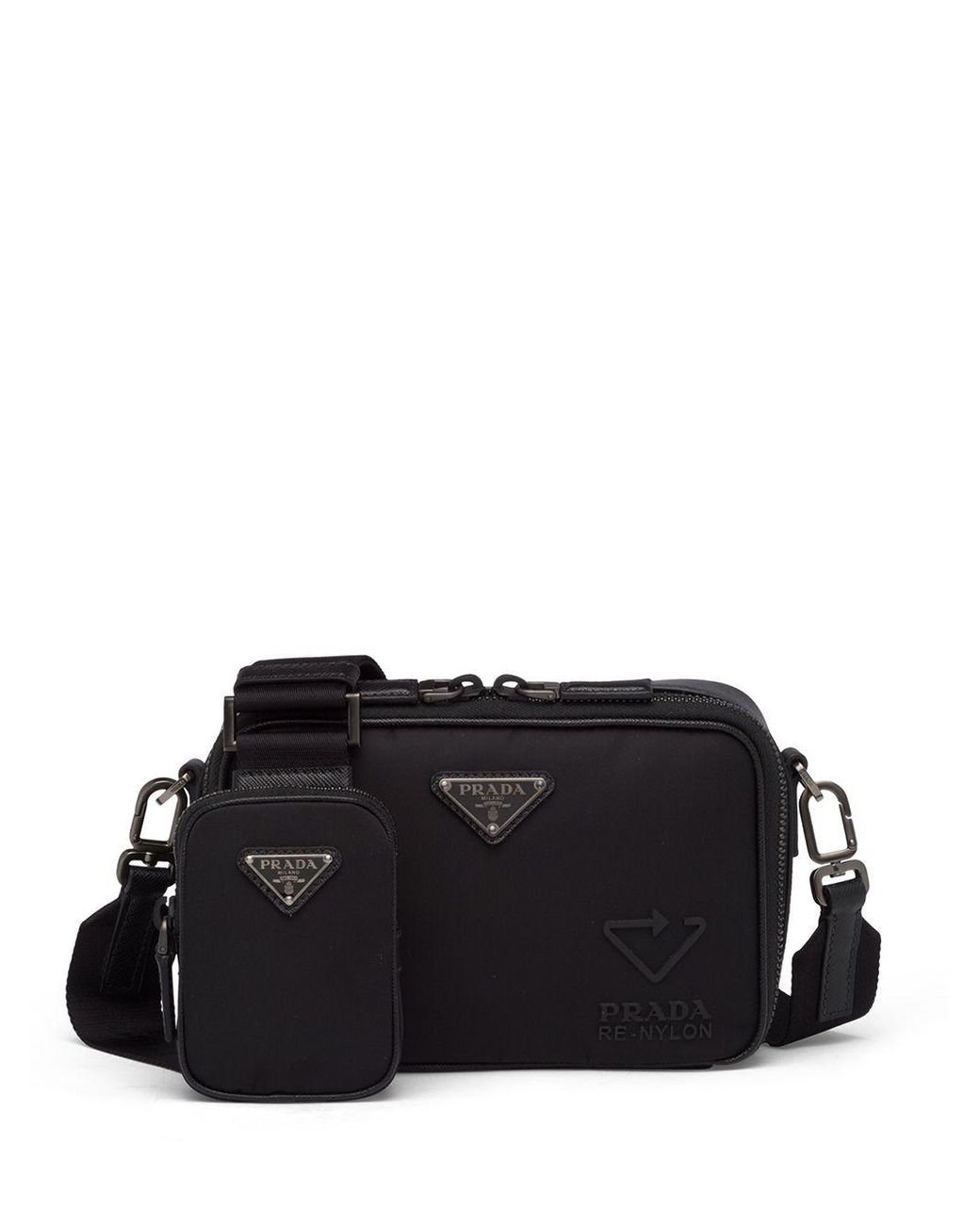 Prada Black Re-Nylon and Saffiano Leather Brique Crossbody Bag Prada