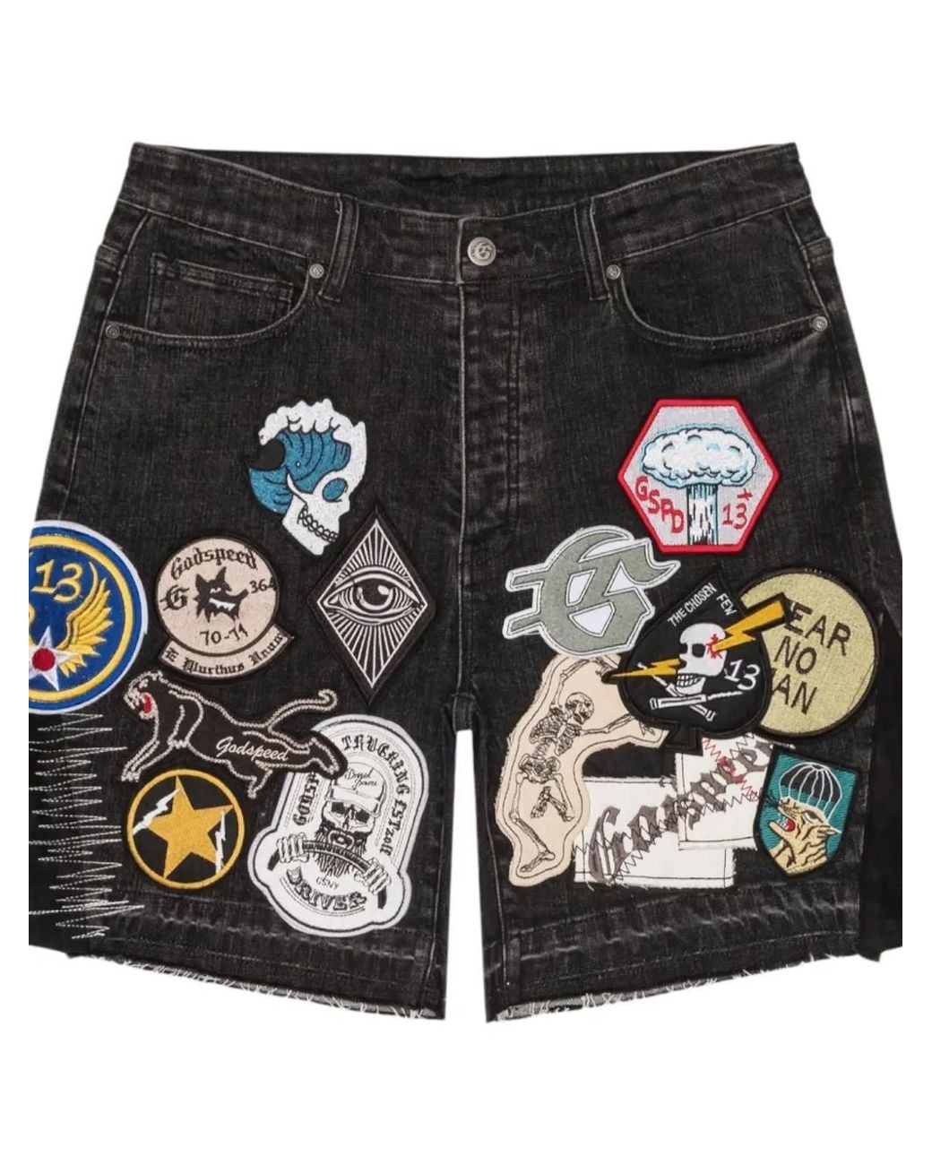 Godspeed Black Patchwork Denim Shorts for men