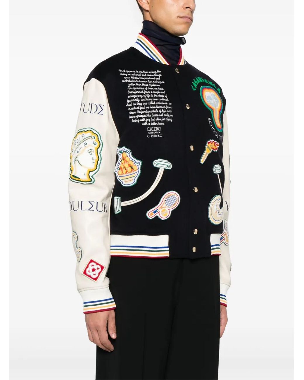 Casablanca Black Embroidered Chenille Patchwork Mini Bomber Jacket for men
