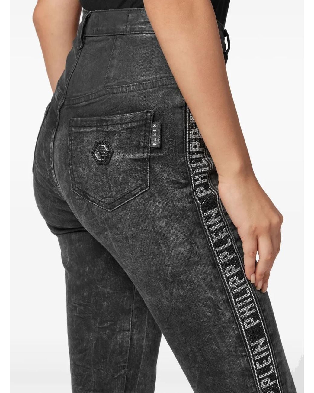 Philipp Plein Gray Crystal-Embellished Skinny Jeans