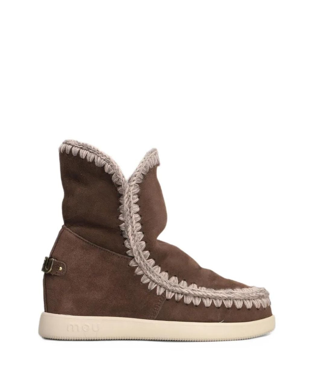 Mou Brown Crochet-Trim Ankle Boots