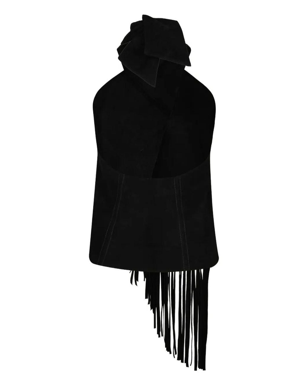 Johanna Ortiz Black Sonora Fringed Halterneck Top