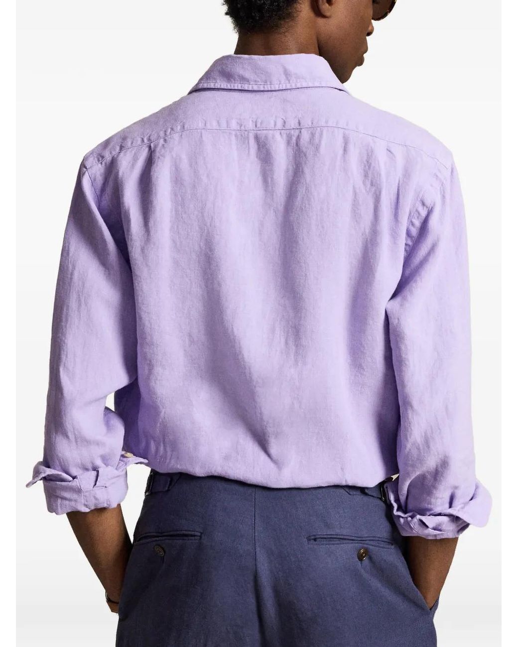 Polo Ralph Lauren Purple Custom Fit Pony-Embroidered Linen Shirt for men