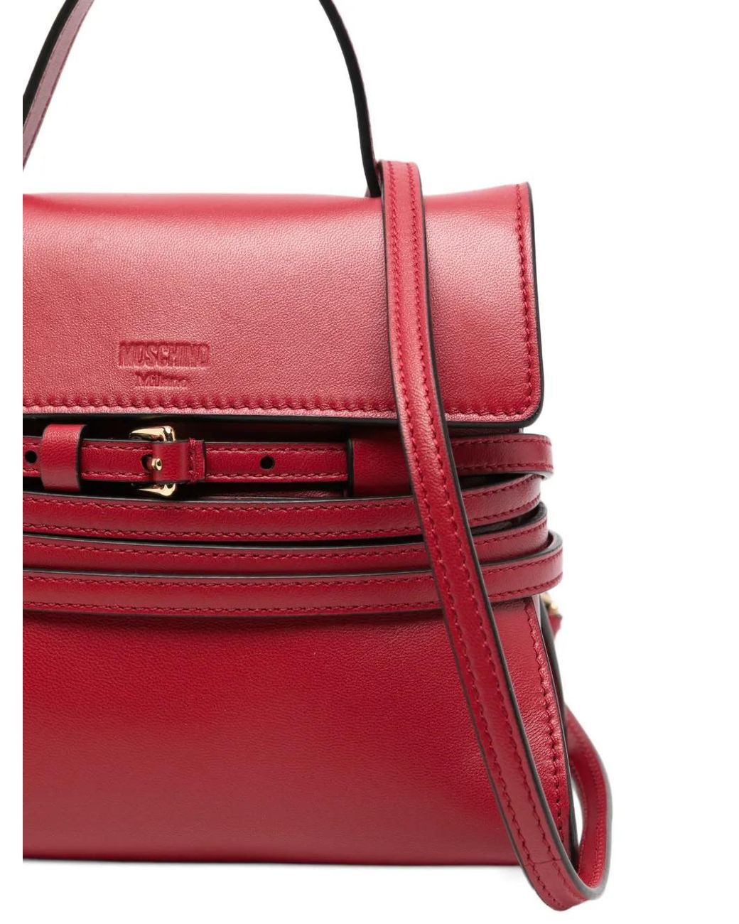 Moschino Red Tie Me Belt-Detail Top-Handle Mini Tote Bag
