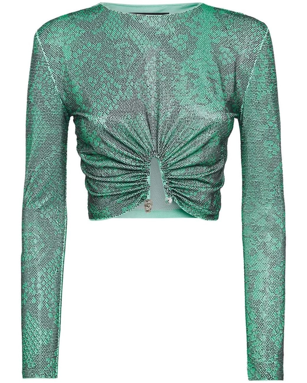 Philipp Plein Green Glass Crystal Embellishment T-Shirt