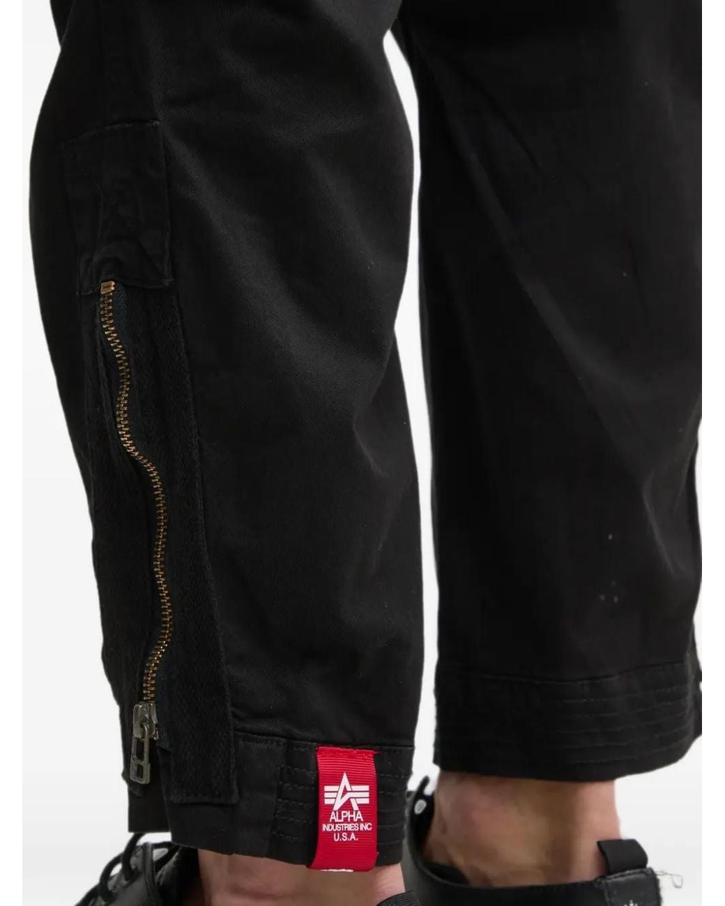 Alpha Industries Black Task Force Zip-Detail Trousers for men