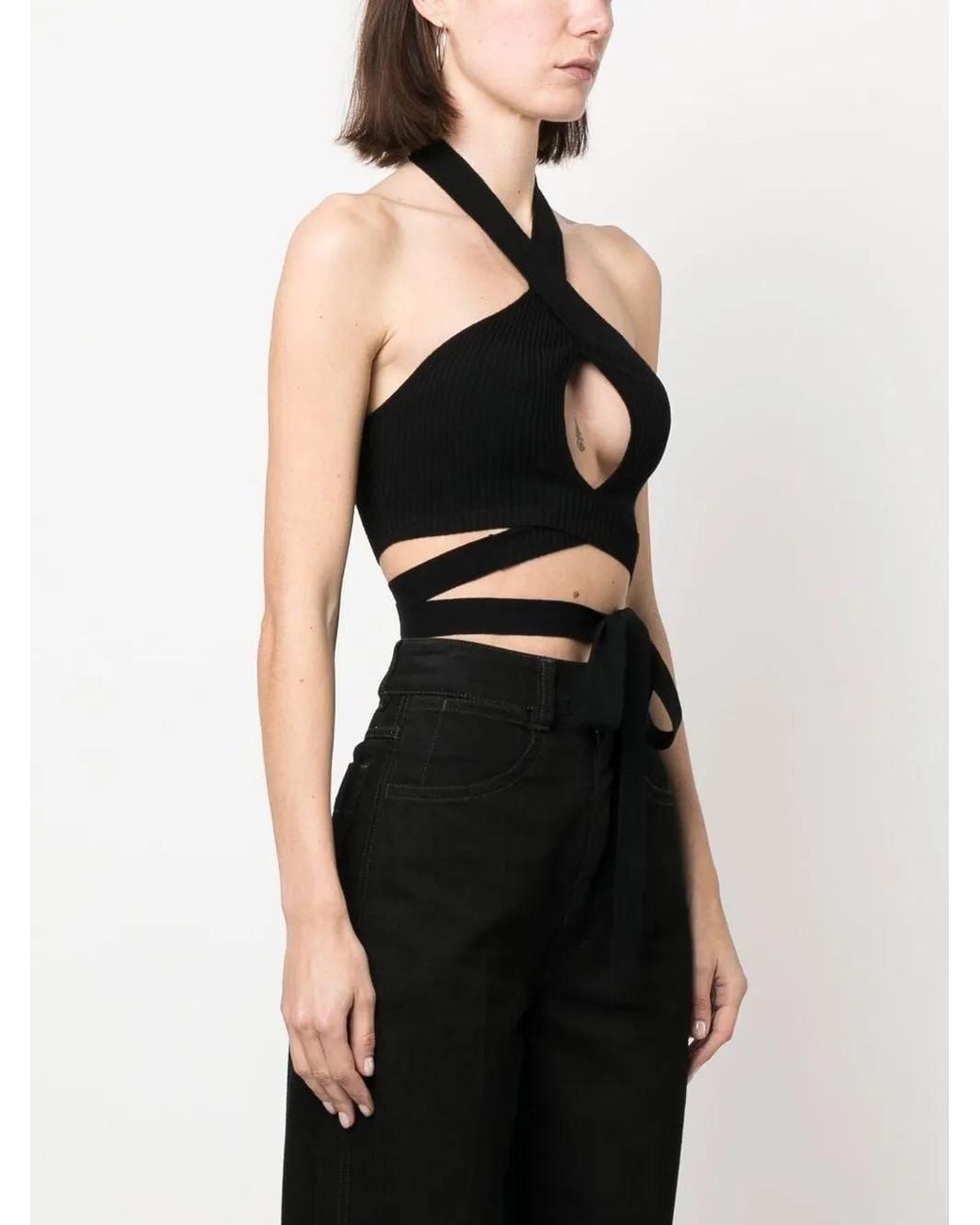 MSGM Black Ribbed-Knit Crop Top